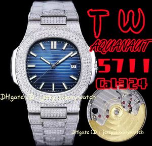 TW PP 5711 Nautilus Luxury Herrklocka 324 Mekaniskt urverk Full Sky Star set Square Diamond 40mm, strömlagring 40 timmar 316L rostfritt stål dykkalender en