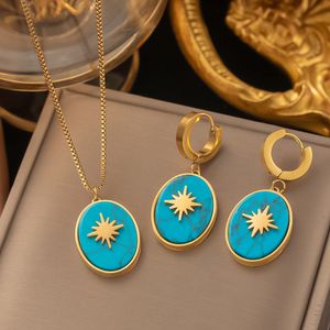 The Eight Manifestations Blue Turquoise Pendant Necklace Earring Designers 18K Gold Jewelry for Gift