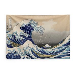 Banner Flags Japanese Katsushika Hokusai Tapestry The Great Wave Of Kanagawa Wall Hanging Parlor Home Decoration 100D Poster Banner G230524