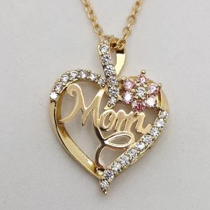 Pendant Necklaces Huitan Mother's Day Necklace For Mom Luxury Trendy Craved Pink Flower Aesthetic Neck Accessories