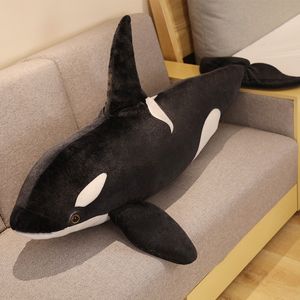Multisize 50 130 75 cm de travesseiro de sono branco preto garotas meninas bebês do dia de presente de baleia Toys de baleia de algodão recheado orcinus orca peixe boneca de tubarão cartoon macio ba48 c23