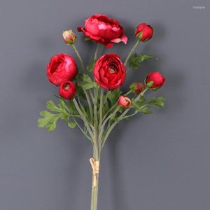 Decorative Flowers Artificial Ranunculus 9 Heads Vintage Silk Buttercup Long Stems Fake Flower Bouquets Arrangement