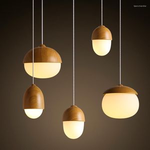 Pendellampor moderna LED -lampor nötter ACORN LAMP IMITATION Träkorn järn Glass Hanglamp Home Bedroom Cafe Decoration Lighting