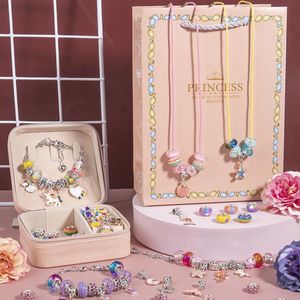 Bangle DIY Beaded Bracelet Set with Storage Box for Girls Gift Acrylic European Large Hole Beads Handmade Diy Jewelry Making Kit New