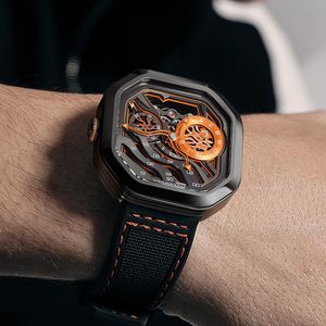 Нарученные часы Top Brand Sport Watches Self-Wind Mechanical Automatic Watch Мужчины водонепроницаемые черные квадратные световые часы