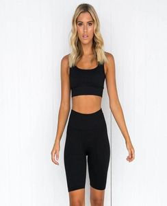 Yoga Set Set Seamless Egzersiz Kıyafetleri Kadınlar için Ribbed Spor Salonu 2 Parça Sport Kadın Spor Sütun Şortları Giyim16731269