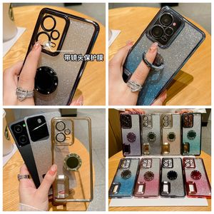 Metal Finger Ring Holder Bling Glitter Plating Cases For Xiaomi POCO M4 X4 X3 Redmi 10A Note 12 10C 9C 9A 11T 11X 11 5G Pro Gradient Lens Protector Paper Soft TPU Cover