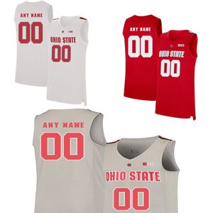 Benutzerdefinierte Ohio State Buckeyes-Trikots für Männer, College, Weiß, Rot, Grau, US-Flagge, Mode, personalisieren Sie Universitäts-Basketballkleidung, genähtes Trikot in Erwachsenengröße
