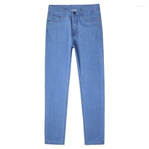 Jeans da uomo dritti sottili leggeri elasticizzati 2023 estate blu cielo stile classico business casual denim sottile da uomo giovane