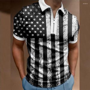 Men's Polos Polo Clothing Summer Fashion High-Quality Men's Striped Print Shirt Casual Color Contrast Short-Sleeved Zipper T-Shirt