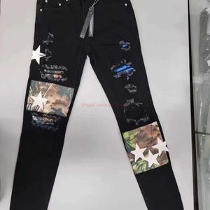 Tasarımcı Giyim Amires Kot Kot Pantolon Amies Slim Fit Delikli Yama Kot Modaya Uygun Erkek Yüksek Sokak Siyah Yıkanmış Eski Elastik Küçük Ayak Uzun Pantolon Sıkıntılı Ri