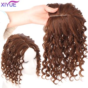 Bangs Black Brown Curly Hair Top Toupee Clip i syntetiska hårförlängningar Byte av stängning Hårstycke täcker det vita hårstycket 230523
