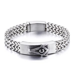 Bangle Religious jewelry 316L Stainless Steel figaro chain bracelet Masonic symbols ID Bracelet 15mm x 8.66''