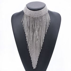 Chokers Za Moda Maxi Cadeias Longas Taxada Colar Cheer com Crystal Rhinestones Mulheres Luxo Jóias de colar grande de colarinho 230524