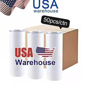 США CA Stock 25pc/Carton Nevanless Steel Iosuled Tumblers 20 унций Прямая пустая белая чашка с крышкой кофейной сублимации кружки GJ0524