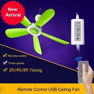 New 5W Remote Control Timing USB Ceiling Fan Air Cooler 5 Blades USB Fans for Bed Camping Outdoor Hanging Camper Tents Hanging Fan