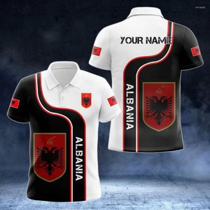 Polos masculinos Primavera e outono Albânia Flag pólo camisa harajuku rua casual masculino DIY seu nome camiseta