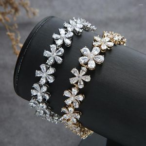 Charm Armband Luxury Flower Cuban Link Bangles Cubic Zirconia CZ Bohemian Cuff For Women Femme Fashion Jewelry S0620