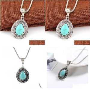 Pendant Necklaces Water Drop Tibetan Sier Turquoise Gstqn067 Fashion Gift National Style Women Mens Diy Necklace Pendants Delivery Je Dhmtd