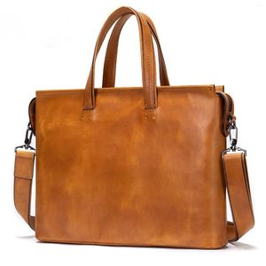 Akşam çantaları gerçek deri erkekler iş çantaları retro moda üst katman çantası büyük kapasiteli belge çantası