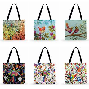 Shopping Bags Watercolor Hand Painted Bird Print Bag Love Women Casual Tote Ladies Shoulder Fashion Beach Foldable