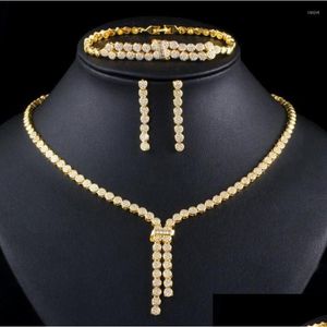 Örhängen halsband set brasilianska charm för kvinnor uttalande Dubai örhänge kubiska zirkoniumsmycken T0151 droppleverans dhgarden dh4hf