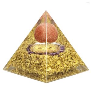 Smyckespåsar orgone pyramid med ametist tumlade stenar och kronchakra symbol orgonitenergi generator för skydd yoga meditation