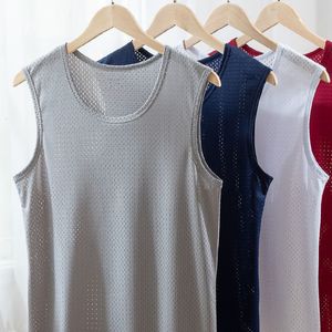 Canotte da uomo Canotte da uomo in seta di ghiaccio Abbigliamento esterno QuickDrying Mesh Hole T-shirt senza maniche traspiranti Summer Cool Beach Travel Tanks 230524