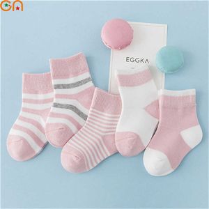 Socks 5 pairs/batch of autumn/winter soft cotton for boys and girls baby fashion striped sports socks children's high-quality gift CN G220524