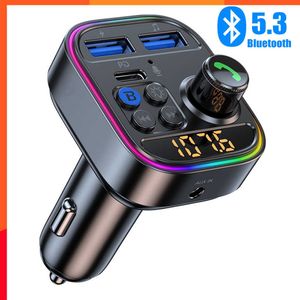 Nuovo trasmettitore Bluetooth 5.3 Fm Adattatore per auto Bluetooth senza fili Ricevitore radio Aux Lettore Mp3 Chiamata in vivavoce Tipo-c Caricatore per auto USB