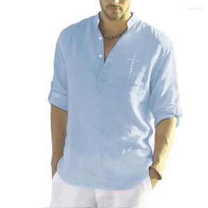 Camicie casual da uomo 2023 Camicia da uomo in lino di cotone allentato estivo Moda colletto in piedi Maglie a manica lunga da uomo