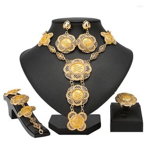 Ohrringe Halskette Set Longqu 2022 Dubai Gold Design Schmuck Großhandel Mode Afrikanische Frauen Kostüm Statement Designer Drop Dhgarden Dhy8O