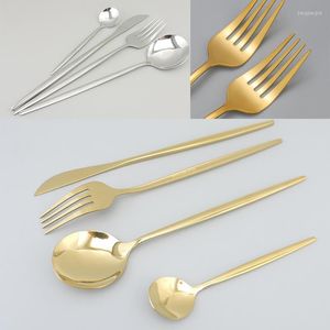 Dinnerware Sets Mirror Golden Silver Stainless Steel Tableware Cutlery Set Children's Fork Knife Soup Dessert Ice Spoon