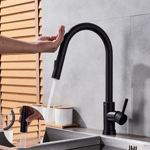Pull Out Sensor Kitchen Faucet Brushed Gold Sensitive Touch Control Faucet Mixer For Kitchen Touch Sensor Kitchen Mixer Tap T200423