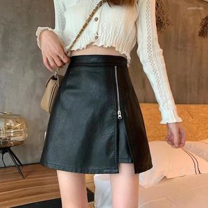 Skirts Harajuku PU For Women Party High Waist Zipper Mini Short Black Skirt 2023 Summer Y2k Vintage Leather Flada Sexy Mujer