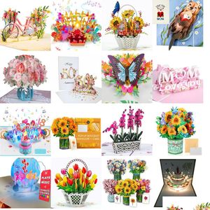 Grußkarten, 3D-Pop-Up-Karte, Frühlingsblumen-Fahrrad, zum Muttertag, alle Gelegenheiten, 12,7 x 17,8 cm, inklusive Umschlag und Notizanhänger, Drop Dh3T2