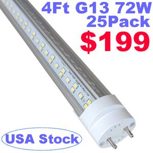 T8 4Ft Led Tube Light Replacement 6500k G13 72W 4 Row Cold White (Bypass Ballast) 150W Equivalent , 7200 Lumen, Dual-End Powered Clear Cover AC 85-277V 25 Pack oemled