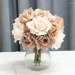 Flores decorativas 5 cabeças toque real toque rosa rosa bouquet de látex artificial para casamento decoração caseira holding holding holding