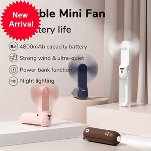 Novo ventilador portátil Jisulife Mini Handheld Fan USB 4800mAh Recarra Hand Hand segurou um pequeno ventilador de bolso com o recurso de lanterna do banco de potência