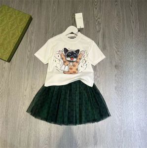 Luxus-Designer-Kleidungsstücke Mode Girls niedliche Gaze Kurzrock Baumwolle zweiteiliger Anzug CCI Brand Logo Kinder Puff-Hemdhemden T-Shirt Anzüge Kitty Kitty