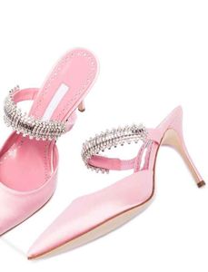 Sandalo da donna ROSA tacco alto con tacco alto Lutara Strass Cinturino con tacco in seta impreziosito da cristalli scarpe con tacco sandali décolleté a punta Designer di lusso