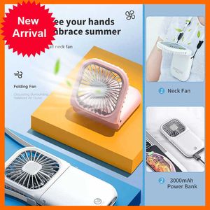 New Xiaomi Portable Air Conditioner Hanging Neck Fan With 3000mAh Power Bank Mini Folding USB Handheld Desk Air Cooler Fan