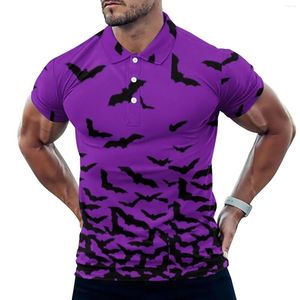 Herren-Poloshirts, schwarze Poloshirts mit Fledermaus-Aufdruck, gruseliges Halloween-Freizeithemd, Vintage-T-Shirts, Herren, kurzärmlig, Umlegekragen-Design, Übergröße