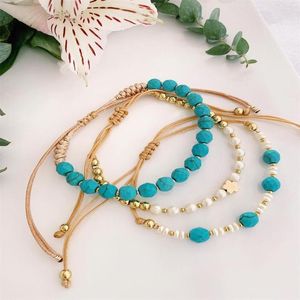 Charm Armbänder KKBEAD Natürliche Süßwasserperlen Armband Schmuck Für Frauen Einstellbare Set Mode Türkisen Pulseras Großhandel