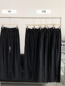 Jeans pour femmes 2023 femmes rétro couleur unie taille haute Jean pantalon Baggy droite jambe large femme Denim pantalon Style américain Vintage Simple