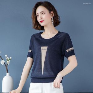 Women's Blouses Fashion Printed Letter Short Sleeve Bright Silk Blouse Women's Clothing 2023 Summer Oversized Casual Pullovers Korean