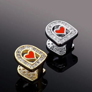 Gold Silber CZ Bling Grillz Micro Setting CZ Rotes Herz Zähne Grills Zahnkappe Hip Hop Dental Mund Zahnspangen für Männer Frauen