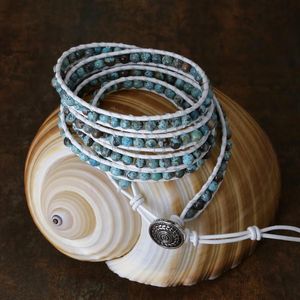 Braccialetti unici pietre naturali miste ocean jaspers perline 5 fili avvolgenti braccialetti fatti a mano Bracciale in pelle boho blu fatte a mano