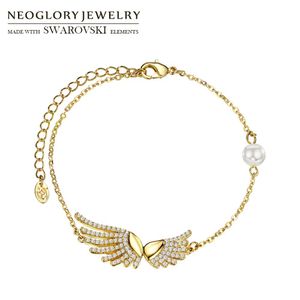 Bracelets Neoglory Simulated Pearl Zircon Bracelet Elegant Wing White Color Style Classic Lady Romanic Party Bangle Holiday Gift