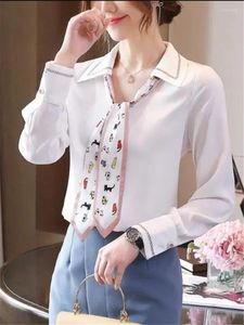 Camicette da donna Camicie bianche Nastro per abito da donna Colletto abbottonato Donna Papillon Blous OL Business Lady Tops Temperamento femminile